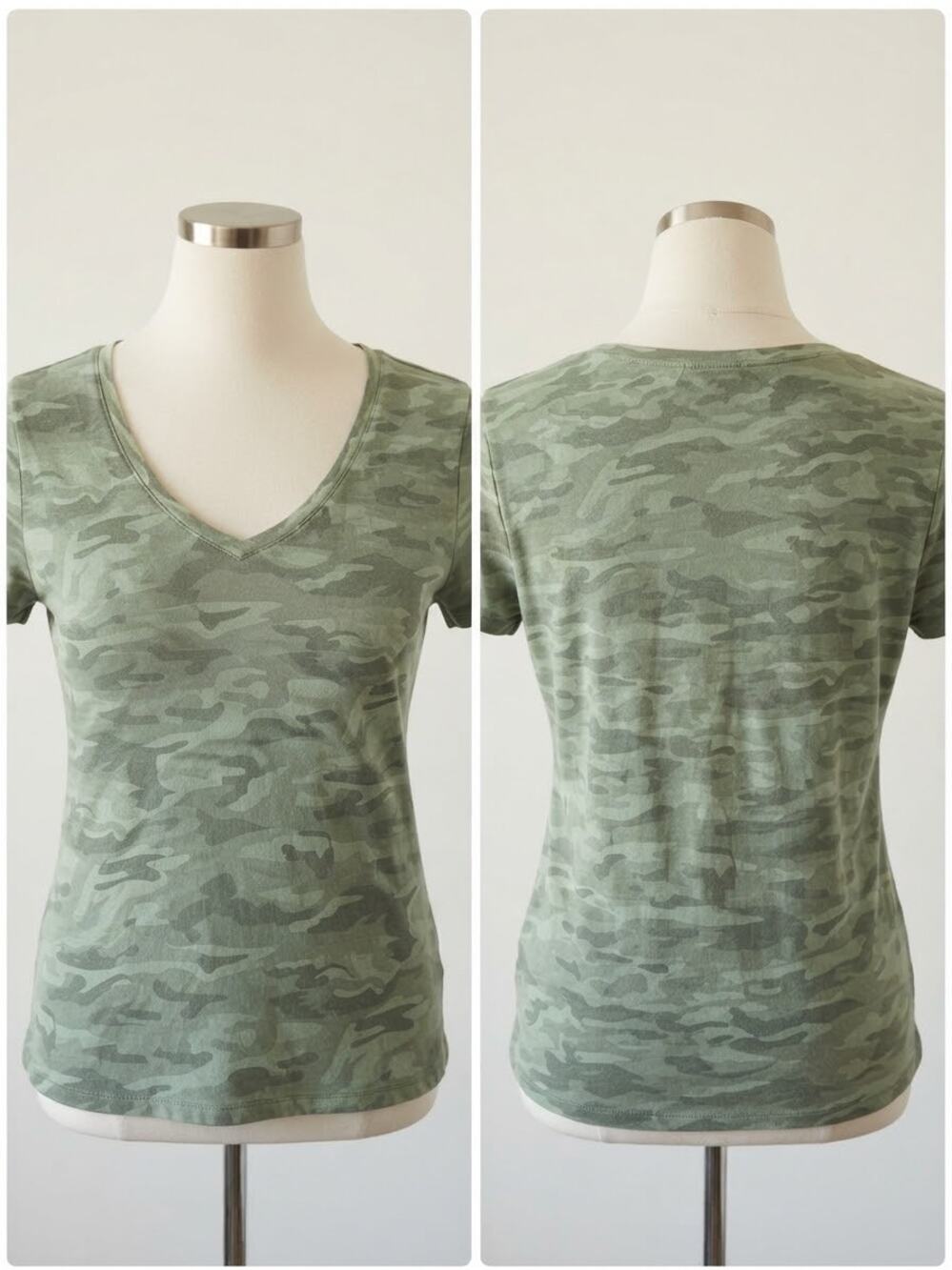 Gap Favorite V-Neck T-Shirt Womens XXL Green Camo Short Sleeve Tee Soft